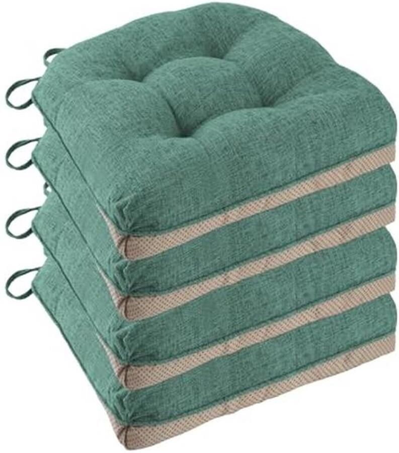 Set van 4 antislip stoelkussens voor eetkamerstoelen Donkergroen Comfortabel & Ademend