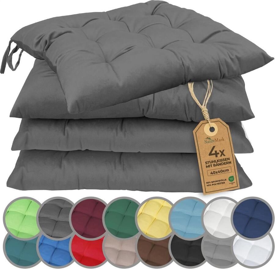 Set van 4 Antracietgrijze Stoelkussens 40x40 cm voor Binnen en Buiten