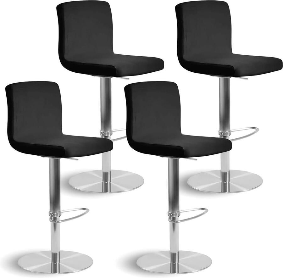 Set van 4 Barkrukhoezen Stretch Afneembaar en Wasbaar Zwart