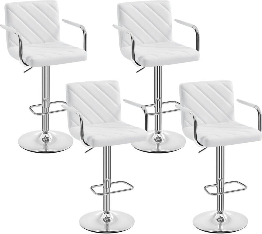 Set van 4 barkrukken barstoel in hoogte verstelbaar kunstleer gevoerde barkruk 360 graden draaistoel keukenstoel met armleuningen rugleuning en voetensteun wit