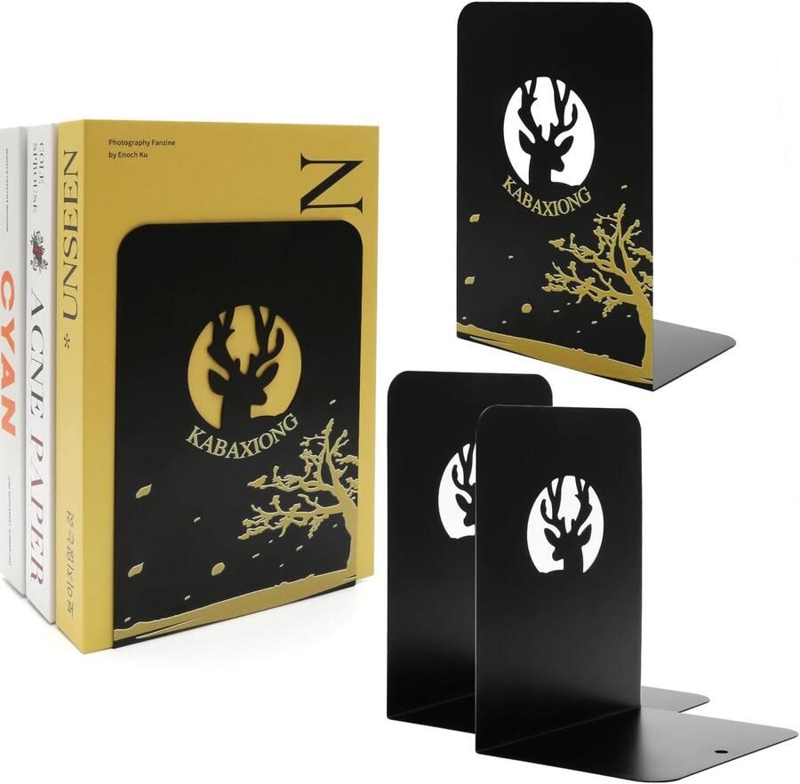 Set van 4 Boeksteunen Hoge Kwaliteit Boekenhouder Zwart Metaal Cadeau voor Thuis School Kantoor Bibliotheek