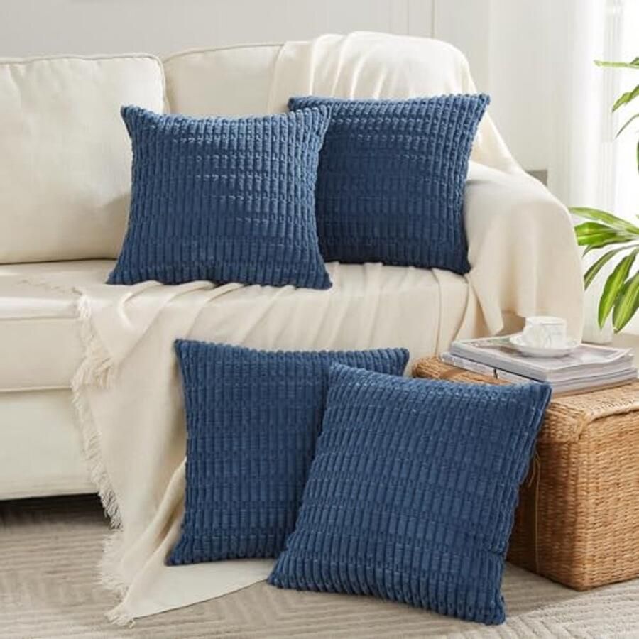 Set van 4 Bohemien Kussenslopen 40x40 cm Blauw Corduroy Modern Decoratief voor Bank en Slaapkamer