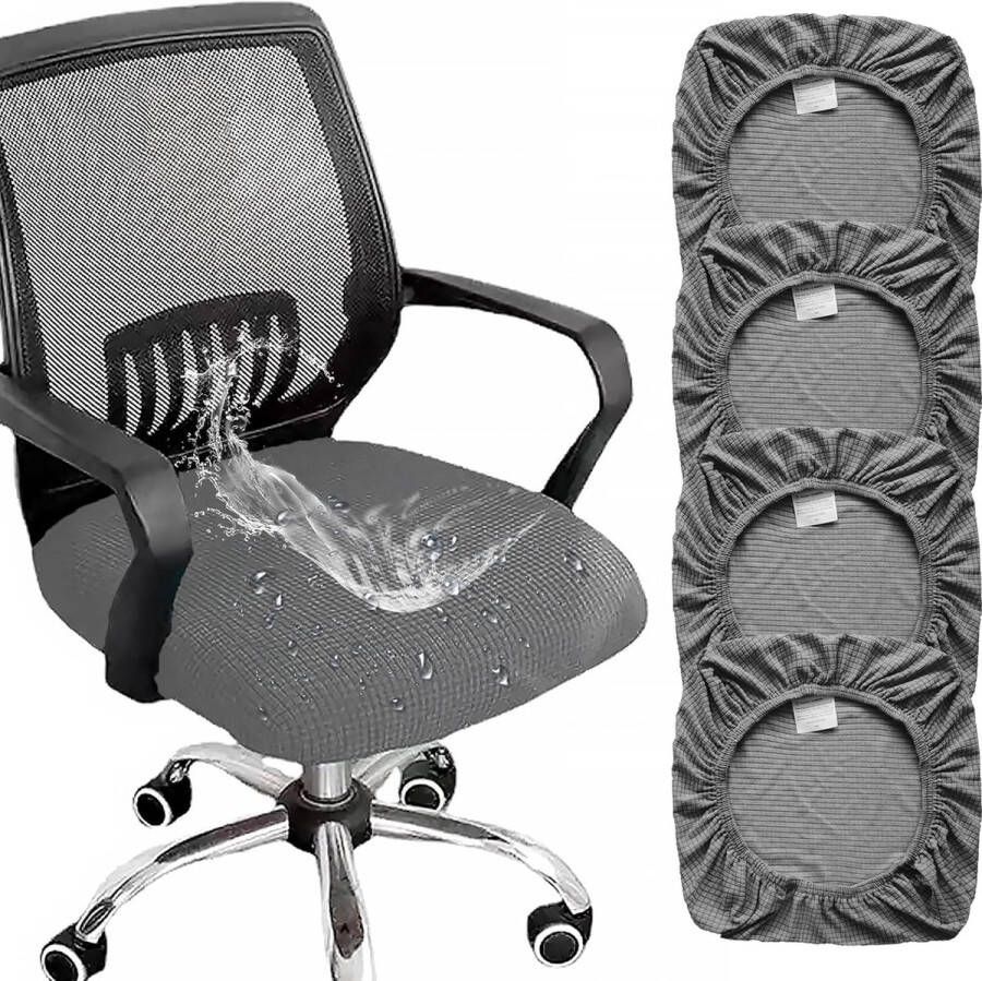 Set van 4 bureaustoelhoezen overtrek voor bureaustoel stoelhoes bureaustoelhoes stretch stoelhoes wasbare stoelhoezen voor bureaustoel eetkamer kantoor bar (grijs)