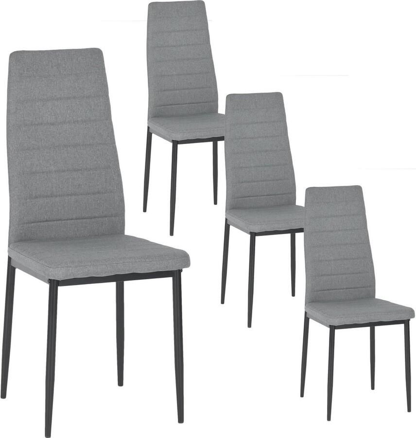 Set van 4 comfortabele eetkamerstoelen met rugleuning en metalen poten Stijlvolle grijze keukenstoelen