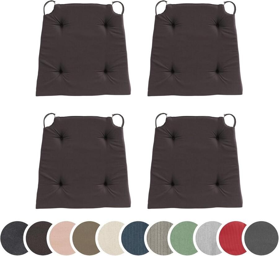 Set van 4 comfortabele stoelkussens voor binnen en buiten 100% katoen klittenbandsluiting 42x35x40 cm