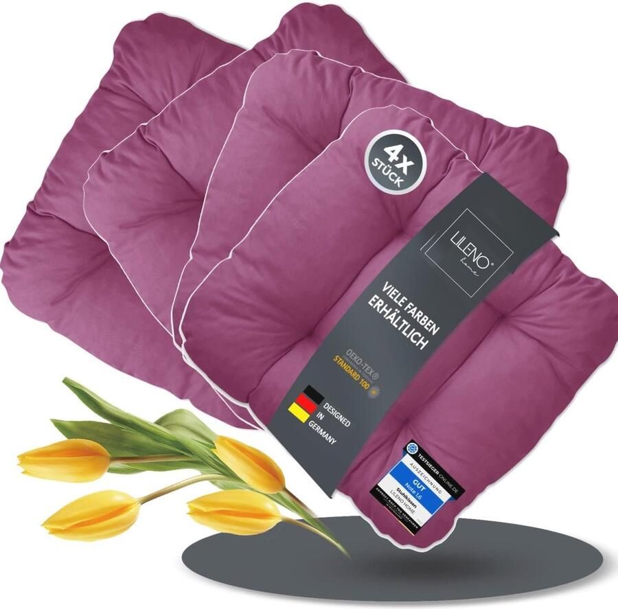 Set van 4 comfortabele stoelkussens voor tuinstoel keuken en eetkamer UV-bestendig en waterafstotend