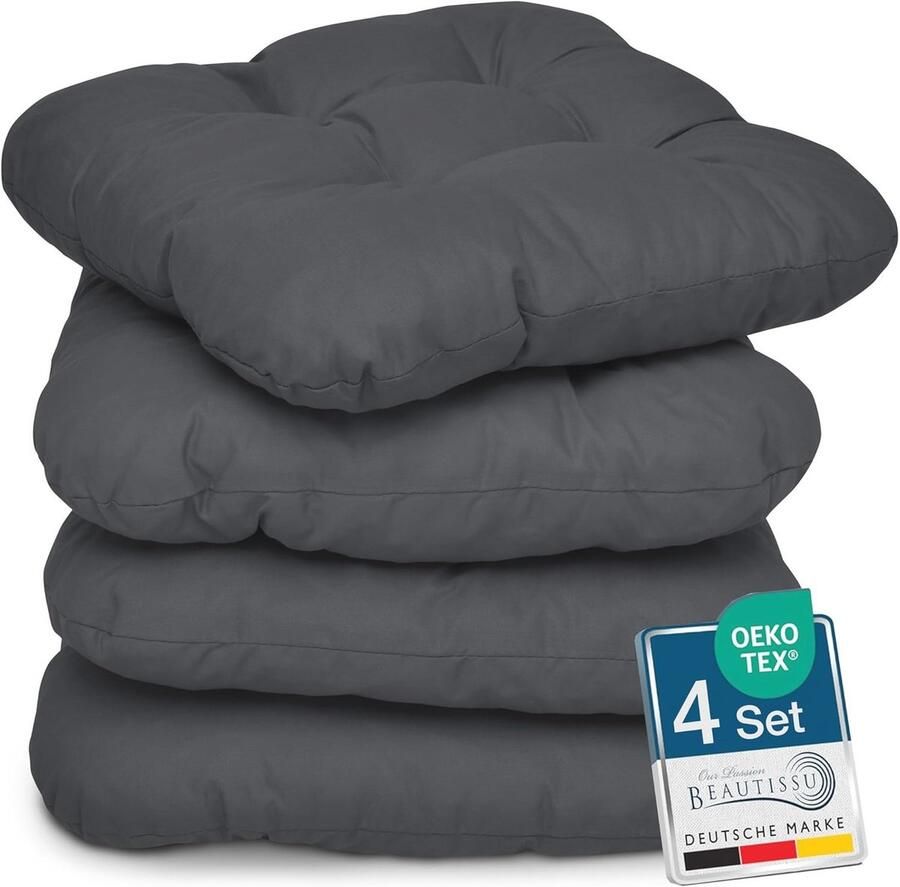 Set van 4 Comfortabele Zitkussens 40x40 cm Ideaal voor Eetkamer en Tuin Zachte Kussen met 8 cm Vulling in Antraciet
