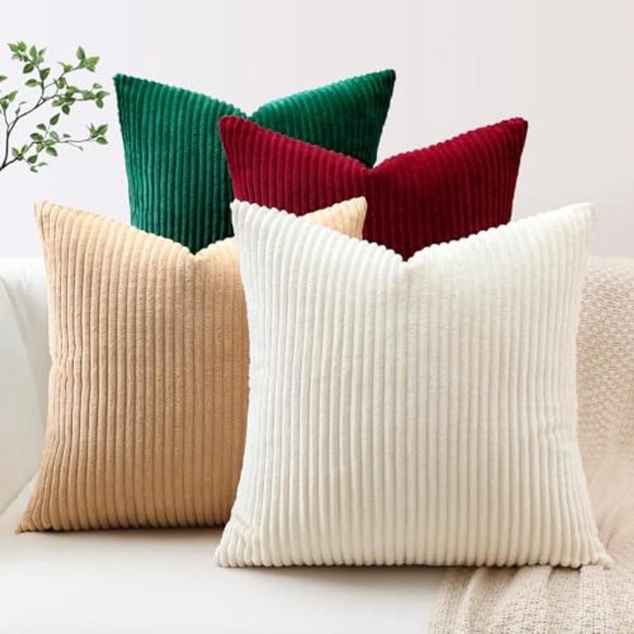 Set van 4 Corduroy Kussenslopen 60 x 60 cm Decoratieve Kussens voor Bank en Woonkamer