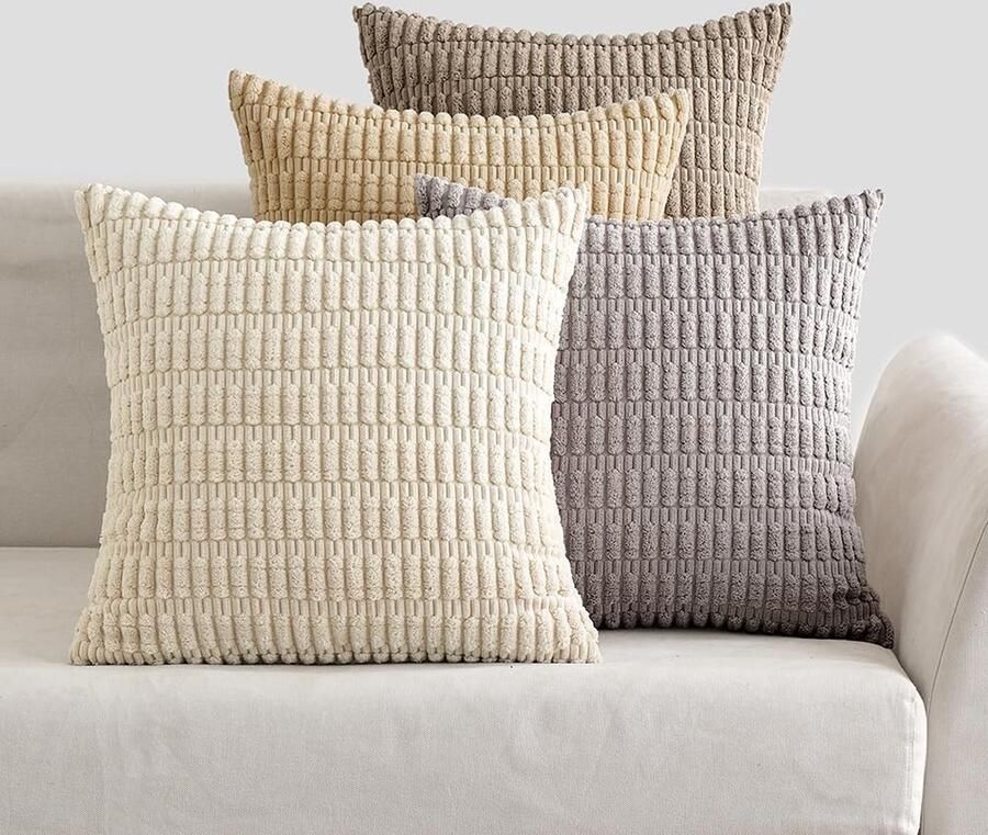 Set van 4 corduroy kussenslopen decoratieve bankkussens moderne kussenhoezen 40 x 40 cm sierkussen zachte sierkussenhoes voor woonkamer bank slaapkamer grijsbruin serie