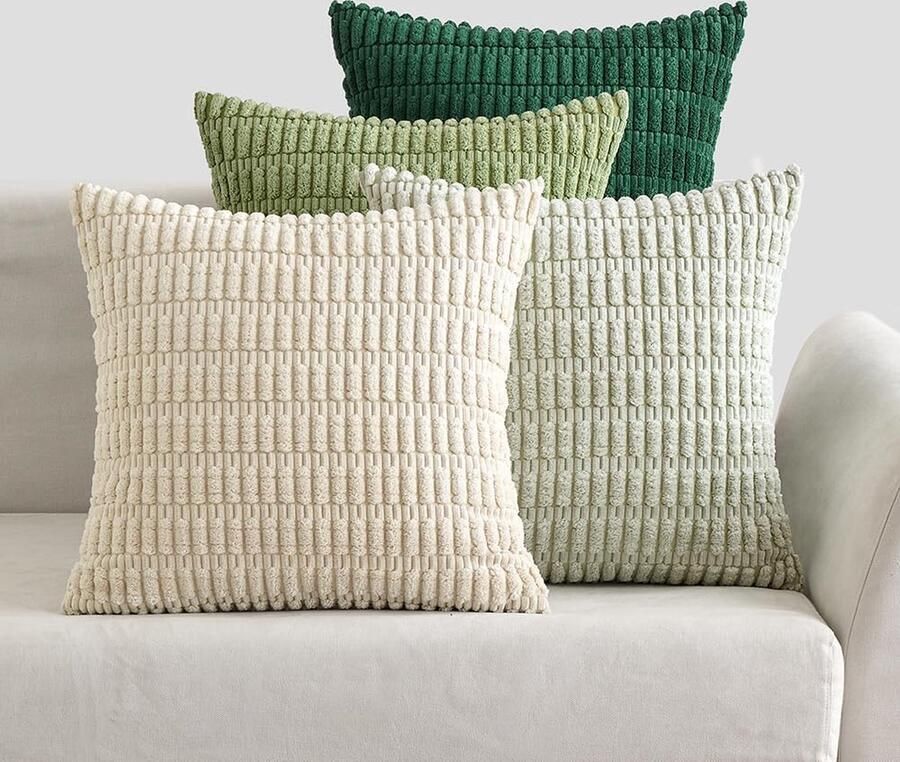 Set van 4 corduroy kussenslopen decoratieve bankkussens moderne kussenhoezen 40 x 40 cm sierkussen zachte sierkussenhoes voor woonkamer bank slaapkamer groen serie