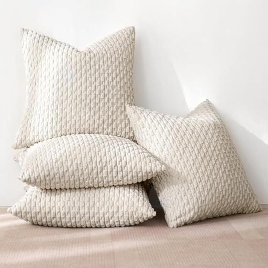 Set van 4 corduroy kussenslopen decoratieve kussenhoezen moderne bankkussensoop kussens bankkussens voor bank sierkussen woonkamer slaapkamer 45 x 45 cm beige