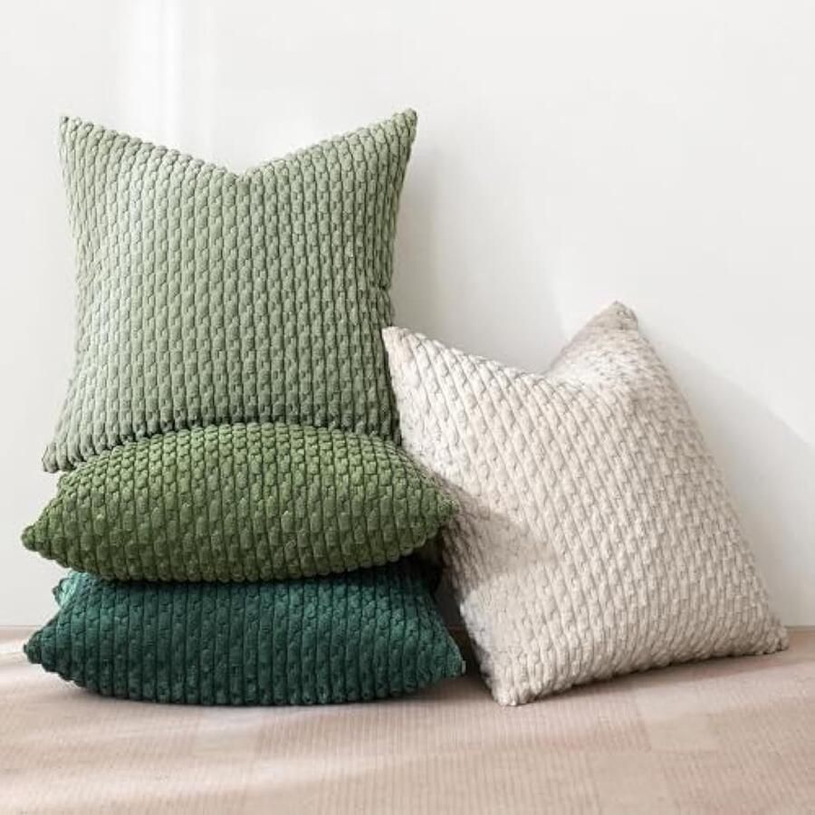 Set van 4 corduroy kussenslopen decoratieve kussenhoezen moderne bankkussensoop kussens bankkussens voor bank sierkussen woonkamer slaapkamer 45 x 45 cm groene serie
