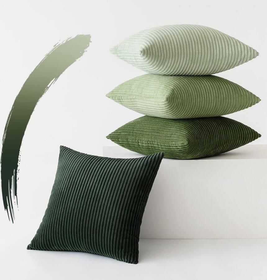 Set van 4 corduroy kussenslopen kussenhoezen bankkussens decoratieve kussensloop bankkussen zacht voor bank slaapkamer woonkamer kantoor 50 x 50 cm groene serie