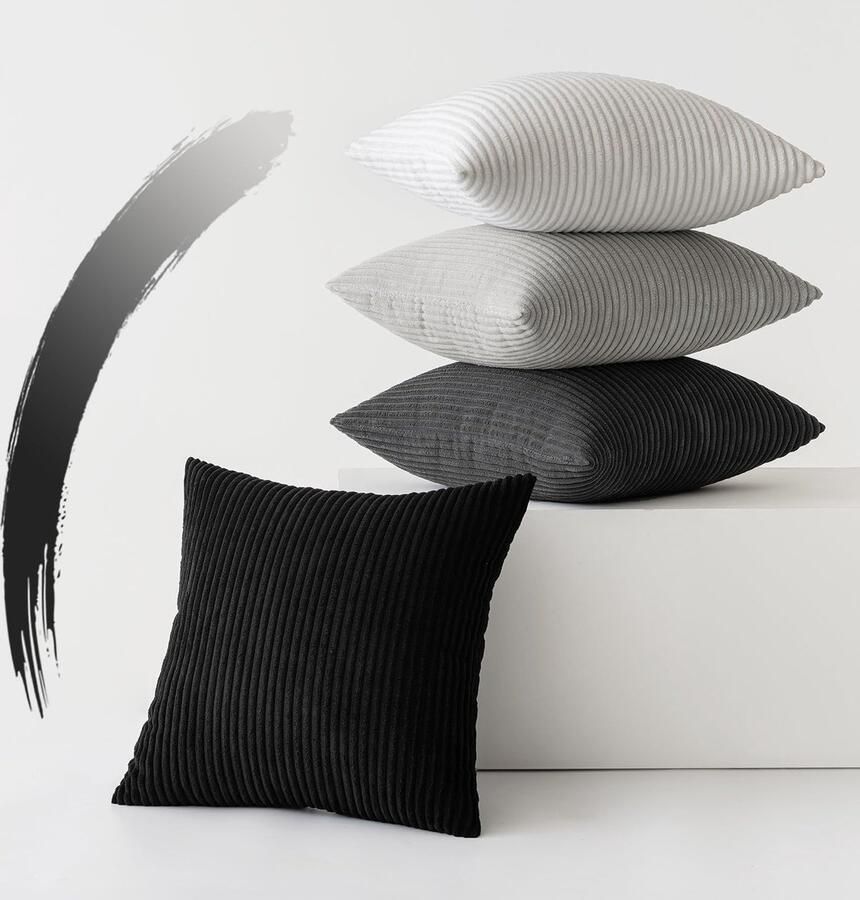 Set van 4 corduroy kussenslopen kussenhoezen bankkussens decoratieve kussensloop bankkussen zacht voor bank slaapkamer woonkamer kantoor 40 x 40 cm grijs serie