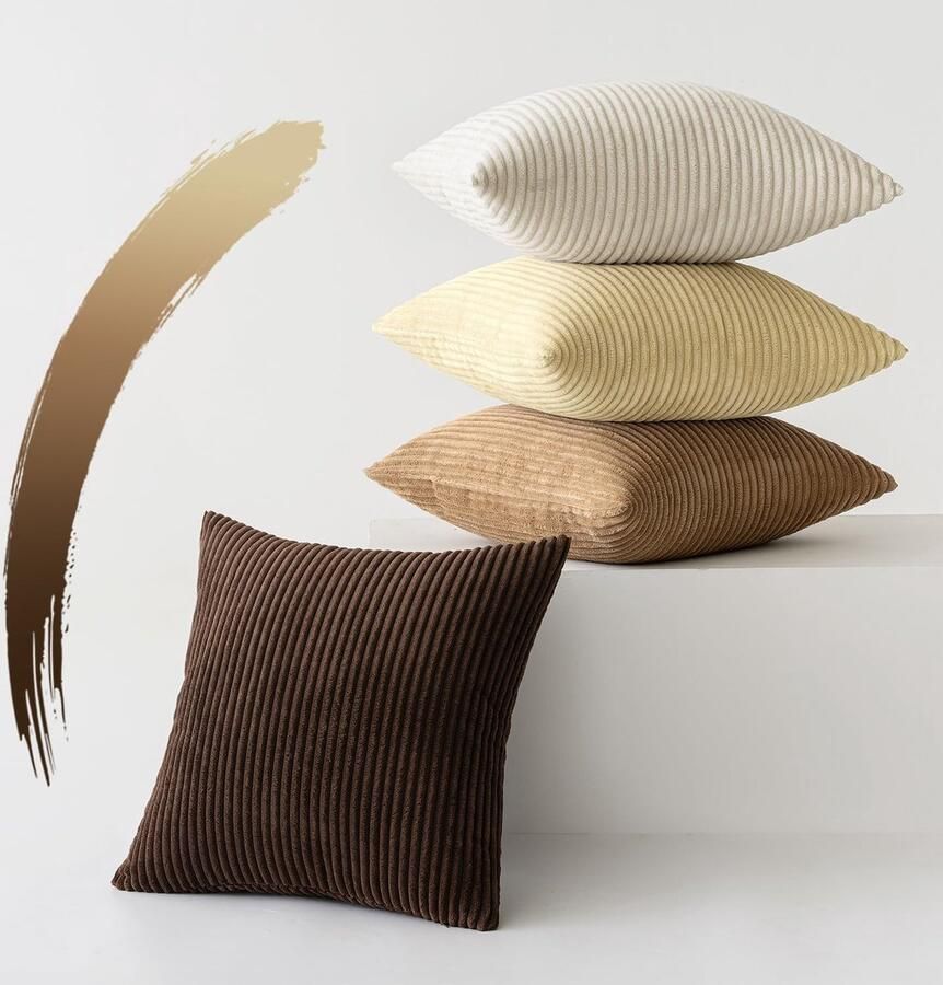 Set van 4 corduroy kussenslopen kussenhoezen bankkussens decoratieve kussensloop bankkussen zacht voor bank slaapkamer woonkamer kantoor 40 x 40 cm bruin serie