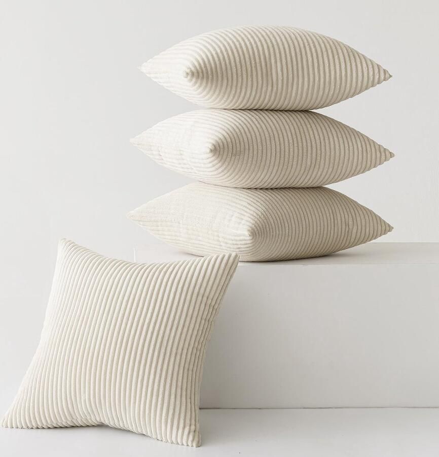 Set van 4 corduroy kussenslopen kussenhoezen bankkussens decoratieve kussensloop bankkussen zacht voor bank slaapkamer woonkamer kantoor 40 x 40 cm crème