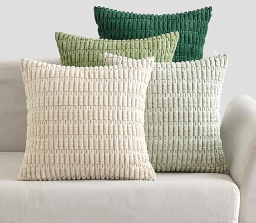 Set van 4 decoratieve bankkussens moderne kussenhoezen 45 x 45 cm sierkussen zachte sierkussenhoes voor woonkamer bank slaapkamer groen serie