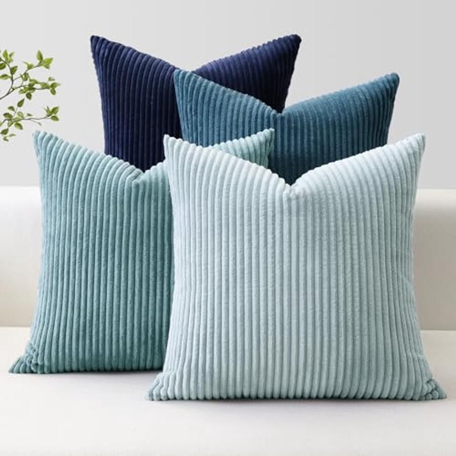 Set van 4 decoratieve corduroy kussenslopen voor bank en woonkamer 45 x 45 cm Blauw