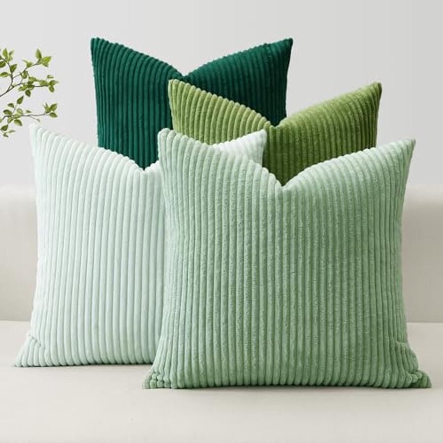 Set van 4 decoratieve corduroy kussenslopen voor bank en woonkamer Bosgroen (50 x 50 cm)