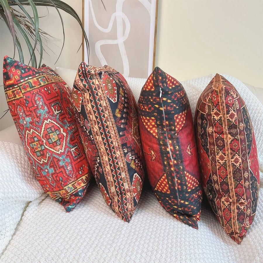 Set van 4 decoratieve katoenen kussenhoezen met dubbelzijdig patroon 45 x 45 cm Bohemian stijl voor bank auto en slaapkamer