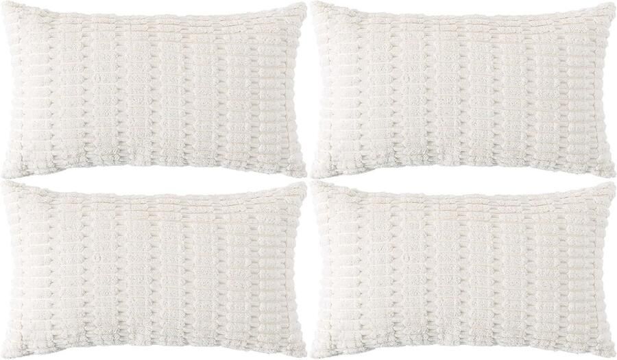 Set van 4 decoratieve kussenhoezen 30 x 50 cm crèmewit corduroy kussen bankkussen decoratief kussen zachte kussenhoezen voor bank