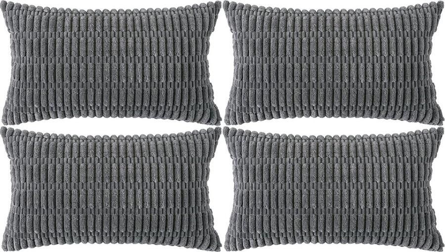 Set van 4 decoratieve kussenhoezen 30 x 50 cm donkergrijs corduroy kussen bankkussen decoratief kussen pluizige kussenhoezen voor bank