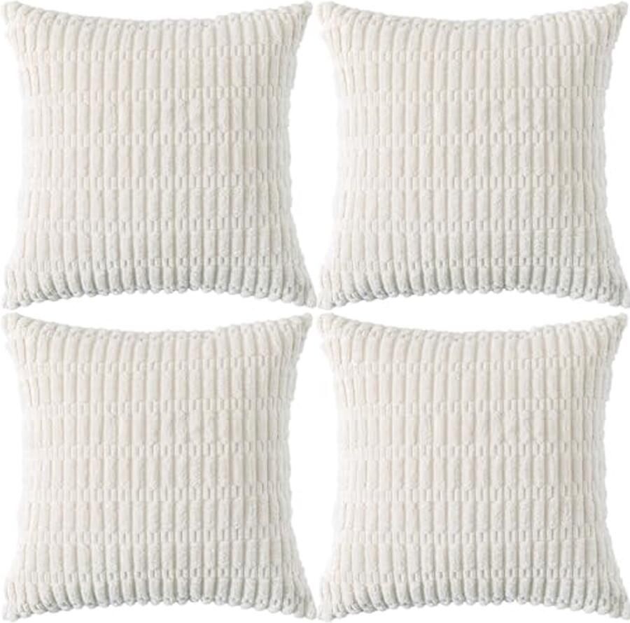 Set van 4 Decoratieve Kussenhoezen 40 x 40 cm Crèmekleurig Katoenen Velours Kussen Sierkussens voor de Bank