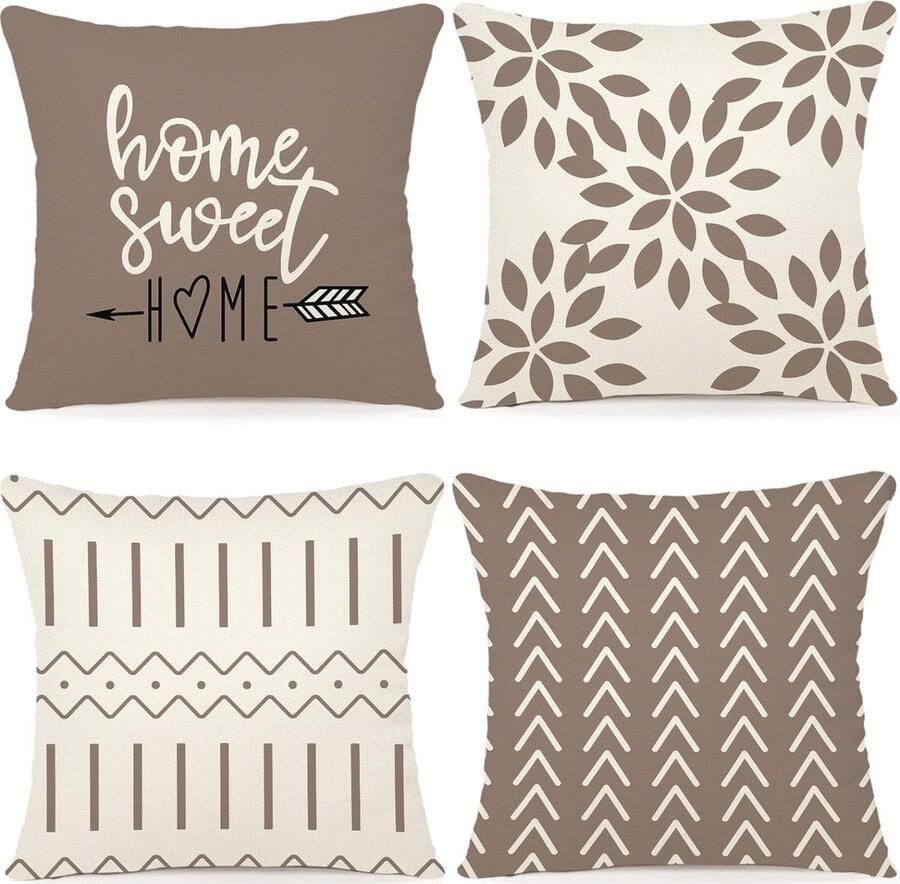 Set van 4 Decoratieve Kussenhoezen in Linnen 40x40cm Ideaal voor Sofa Bed en Tuin