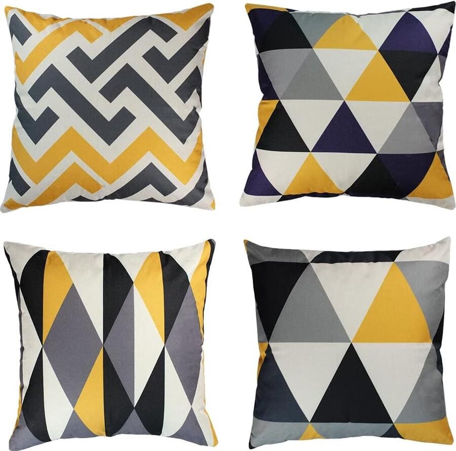 Set van 4 decoratieve kussenhoezen met geometrische print vierkante kussenhoezen voor buitengebruik terras tuinbank woonkamer bankdecoratie 45 x 45 cm geel