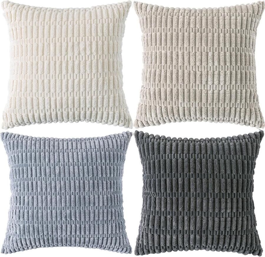 Set van 4 decoratieve kussenslopen 40 x 40 cm – Grijs Corduroy voor Bank en Woondecoratie