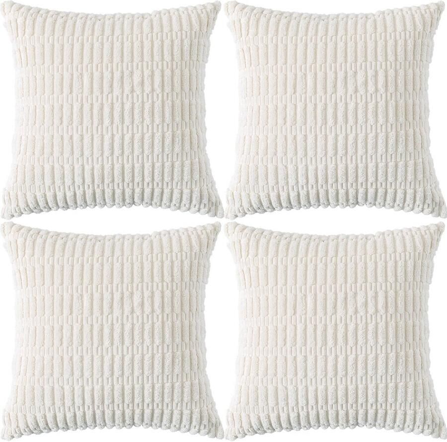Set van 4 decoratieve kussenslopen 40x40 cm crèmewit corduroy fluweel voor bank en woning