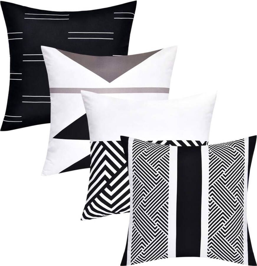 Set van 4 decoratieve kussenslopen 45 x 45 cm kussenovertrekken sierkussenovertrekken patroon decoratieve kussensloop geometrie voor bank polyester wit zwart