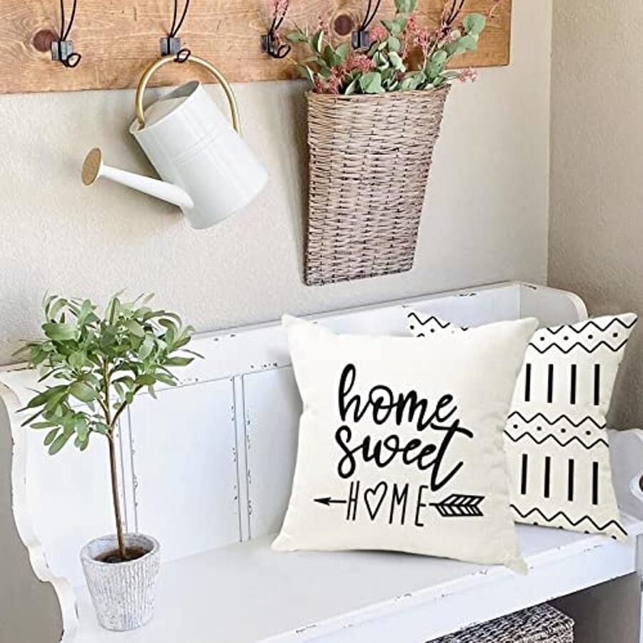 Set van 4 decoratieve linnen kussenhoezen 45x45cm voor bank en tuin