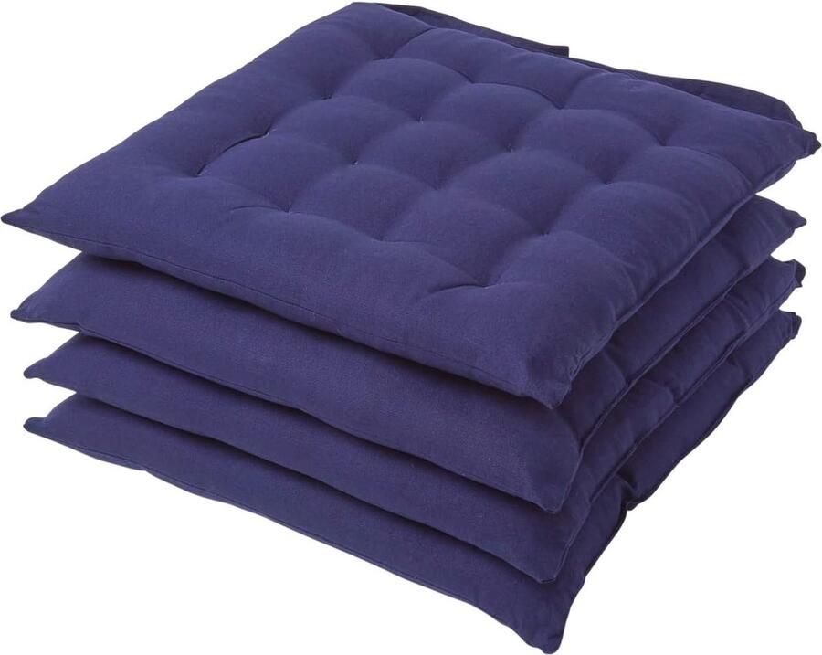 Set van 4 Donkerblauwe Stoelkussens voor Eetkamerstoelen – 40 x 40 cm – Katoen met Polyester Vulling