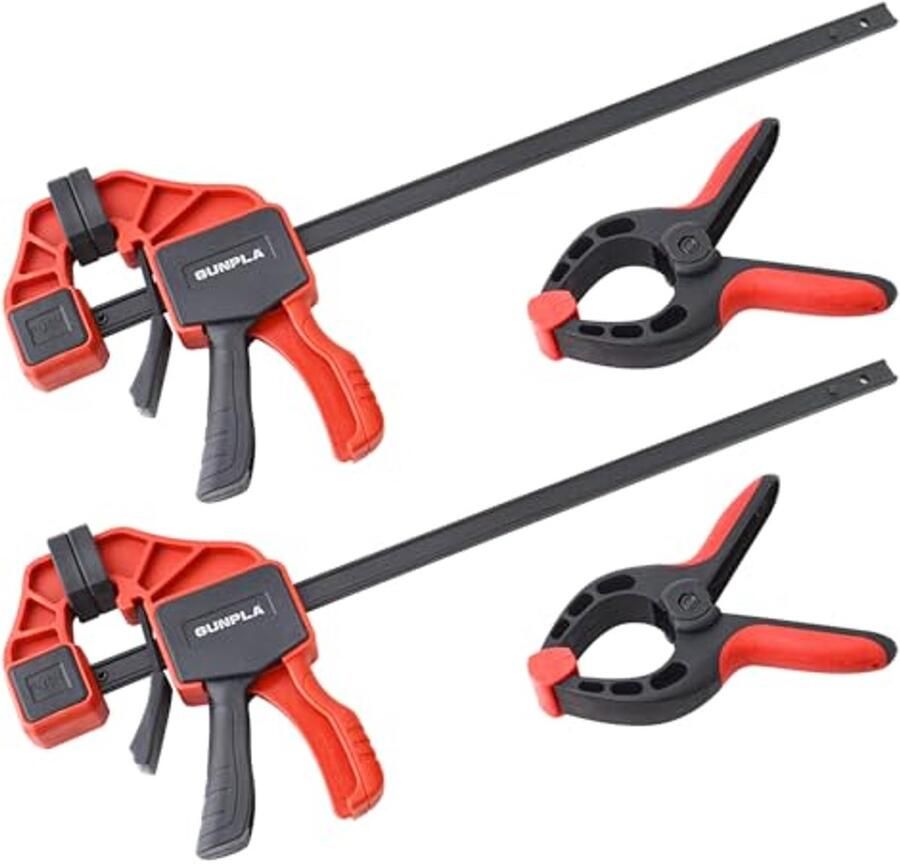 Set van 4 eenhandsklemmen en veerklemmen voor houtbewerking 305 mm spanwijdte en 440 mm rekbereik