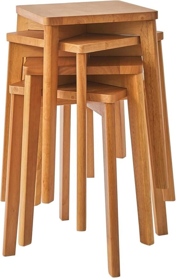Retadou Set van 4 eetkamerkrukken houten stapelstoel met antislip mat stapelkrukken voor klaslokaal uw keuken uw eet- of home-pub-ruimte houtkleur