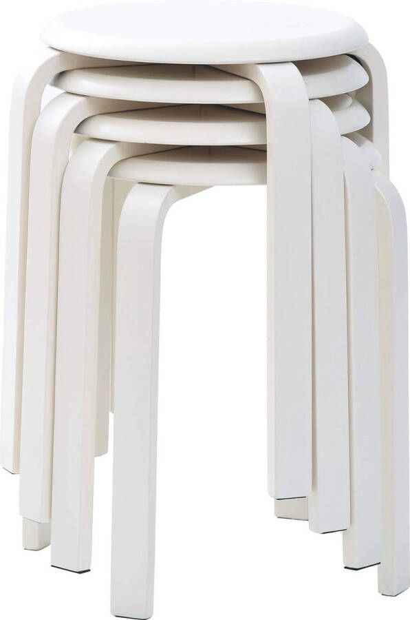 Set van 4 eetkamerkrukken houten stapelstoelen met antislipmat stapelkruk voor klaslokalen keuken eetkamer of thuispub wit