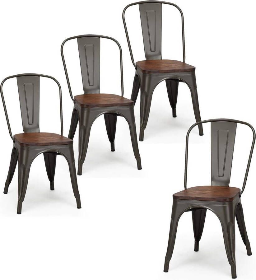 Set van 4 eetkamerstoelen bistrostoelen van metaal barkrukken stapelbaar metalen stoel tot 120 kg belastbaar (bruin)
