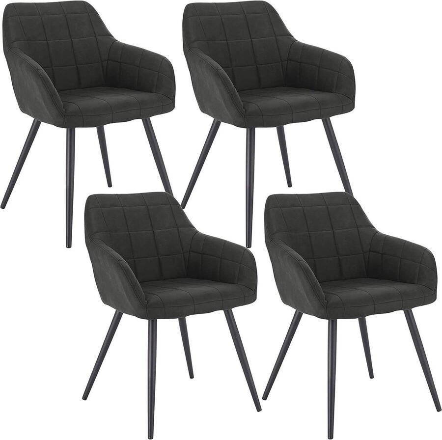 Rootz Living Rootz Set van 4 eetkamerstoelen Comfortabele zitplaatsen Stijlvol meubilair Ergonomisch ontwerp Duurzaam metalen frame Antislipvoeten 81 cm x 49 cm x 43 cm