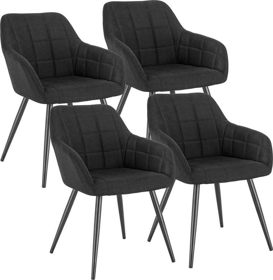 Rootz Living Rootz Set van 4 eetkamerstoelen Ergonomische zitplaatsen Stijlvolle met linnen beklede stoelen Comfortabel duurzaam veelzijdig Metalen frame 49 cm x 43 cm x 81 cm