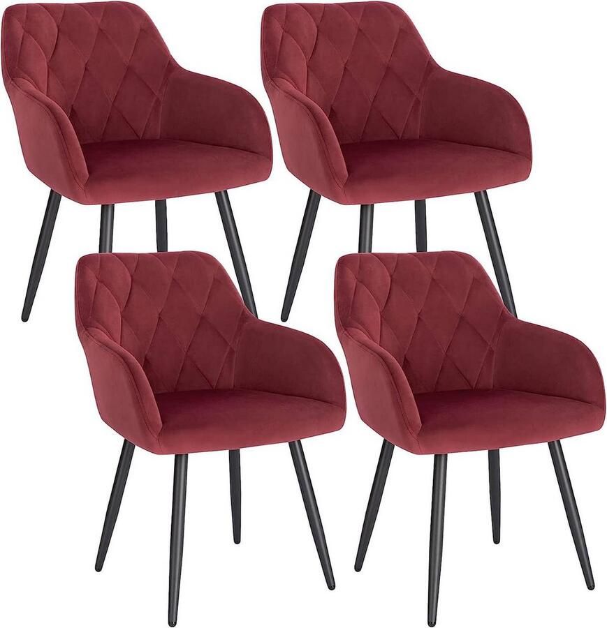 Rootz Living Rootz Set van 4 eetkamerstoelen Fauteuils met fluwelen bekleding Ergonomisch en luxueus Comfortabel duurzaam veelzijdig Metalen frame Zitting 44 cm x 42 5 cm hoogte 46 5 cm