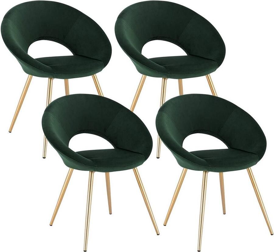 Rootz Living Rootz Set van 4 eetkamerstoelen Fluwelen bekleding Gouden metalen poten Ergonomisch comfort Stijlvol en veelzijdig Duurzaam en stabiel 78 cm x 35 cm x 45 cm