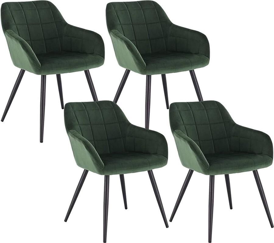 Rootz Living Rootz Set van 4 eetkamerstoelen Fluwelen fauteuils Stoelen met metalen frame Comfortabel en ergonomisch Duurzaam en stabiel Stijlvol ontwerp Donkergroen 49 cm x 43 cm x 81 cm