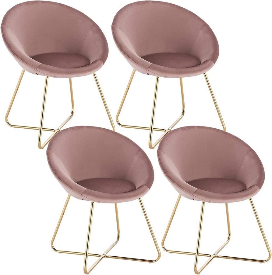 Rootz Living Rootz Set van 4 eetkamerstoelen fluwelen stoelen moderne zitplaatsen comfortabel duurzaam eenvoudige montage roze metaal 76 cm x 36 cm x 40 cm