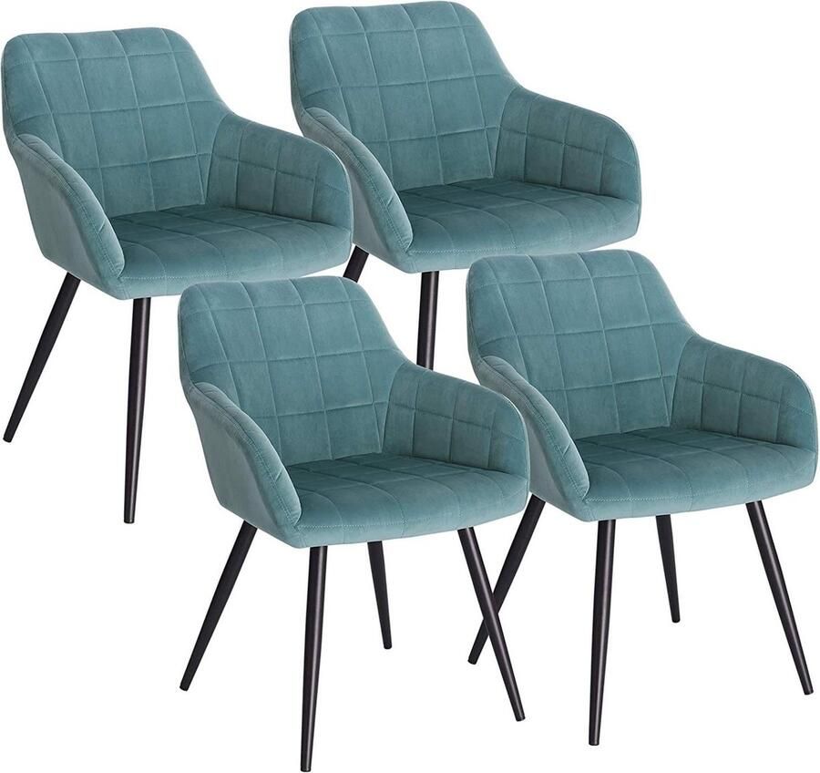 Rootz Living Rootz Set van 4 eetkamerstoelen Fluwelen stoelen Turquoise metalen poten Comfortabel en ondersteunend Duurzaam en langdurig Vloerbescherming 49 cm x 43 cm x 81 cm