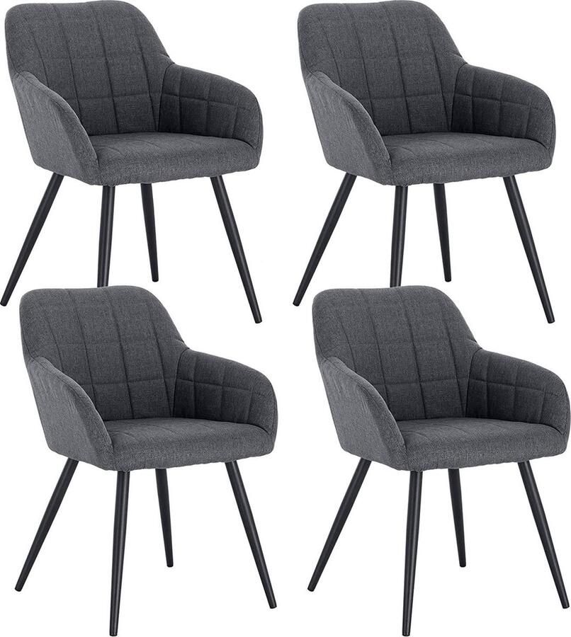 Rootz Living Rootz Set van 4 eetkamerstoelen Fauteuils Met linnen beklede stoelen Ergonomisch en comfortabel Duurzame metalen poten Verstelbare antislipkussens 49 cm x 43 cm x 81 cm