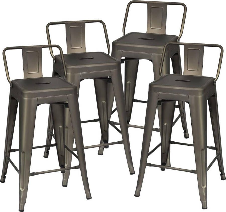 Set van 4 eetkamerstoelen met afneembare rugleuning restaurantstoelen van metaal 60 cm zithoogte barkruk stapelbaar metalen stoel tot 150 kg belastbaar zwart