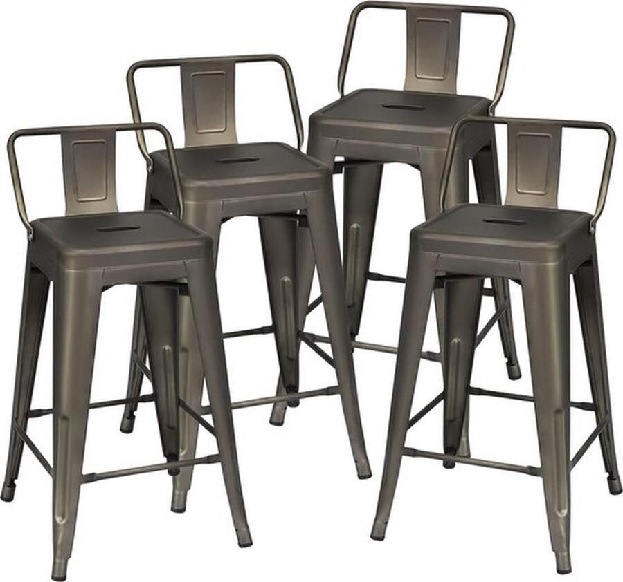 Set van 4 eetkamerstoelen met afneembare rugleuning restaurantstoelen van metaal 60 cm zithoogte barkruk stapelbaar metalen stoel tot 150 kg belastbaar zwart