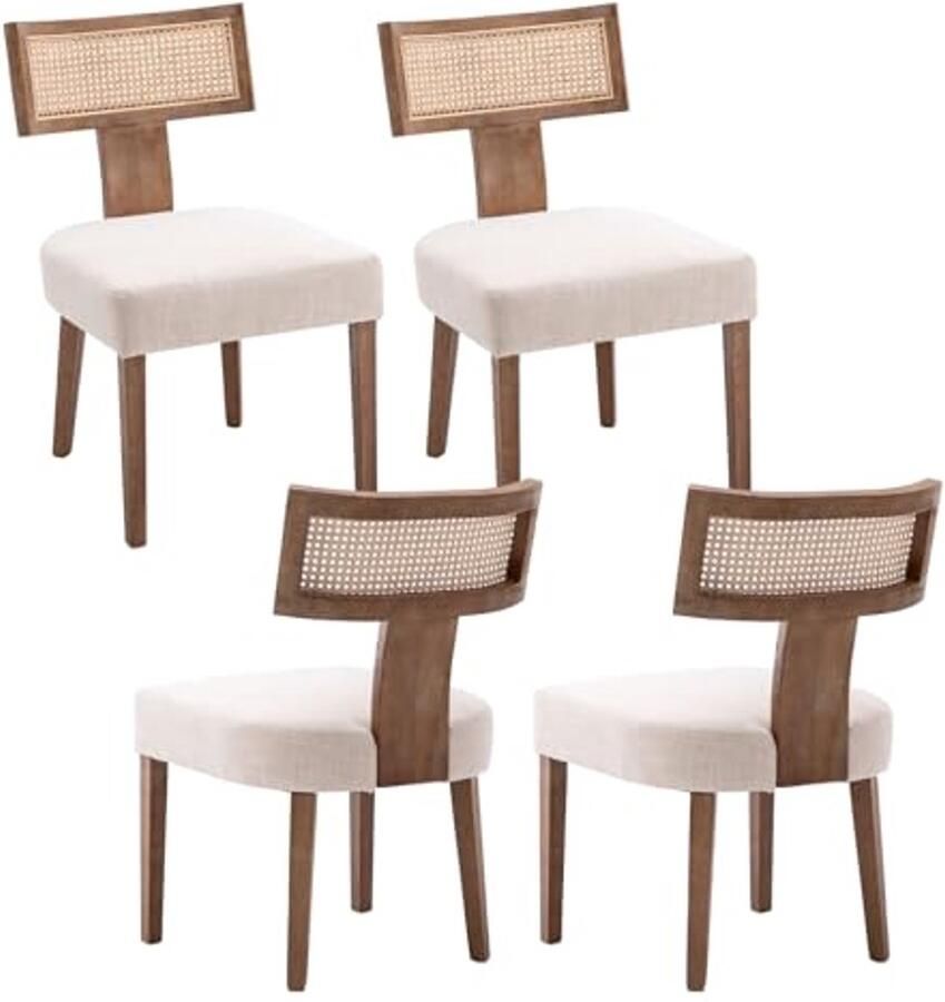 Set van 4 Eetkamerstoelen met Rotan Rugleuning en Houten Frame