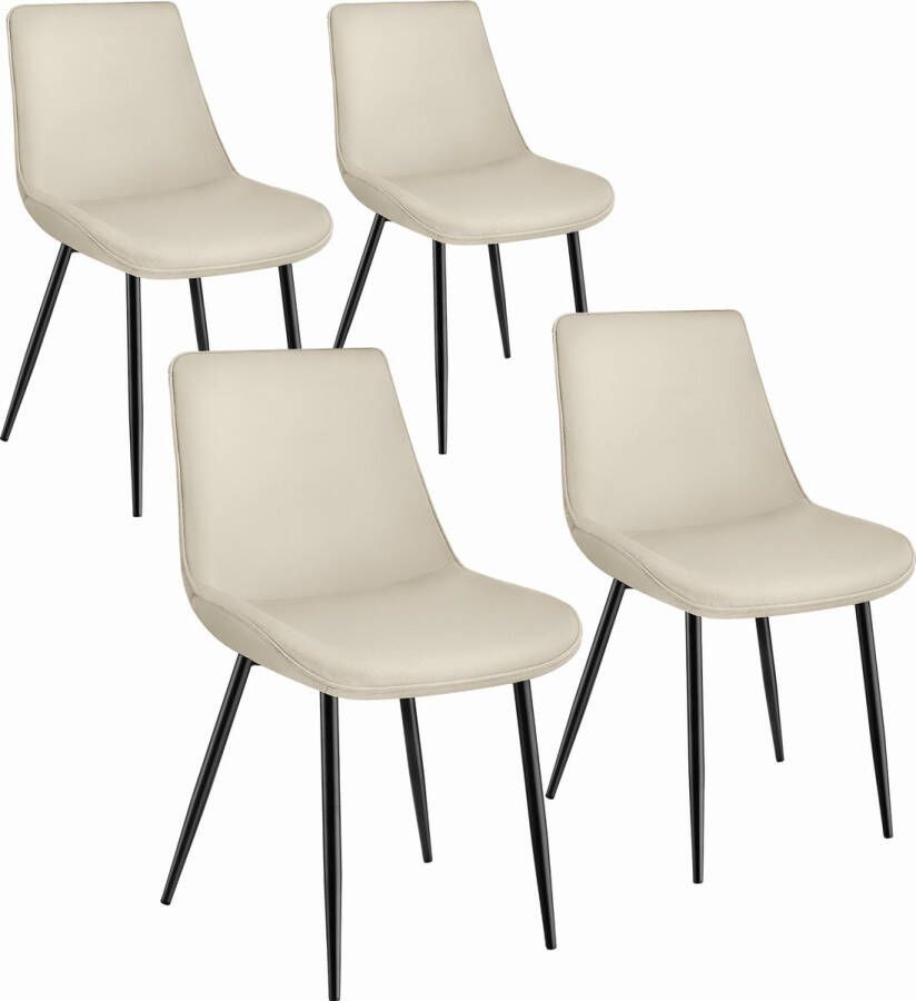 Tectake eetkamerstoelen set van 4 fluwelen gestoffeerde stoelen met rugleuning ergonomische woonkamerstoel met gevoerde fluwelen zitting comfortabele keukenstoel zwarte metalen poten creme - Foto 2